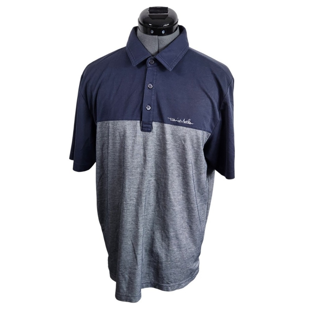 TravisMathew Mens Navy Gray Color Block Golf Polo Shirt Wolf Sub Zero Cove M - Picture 4 of 5
